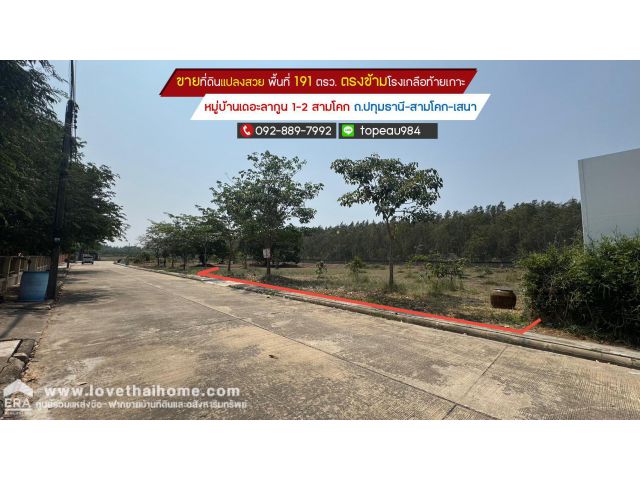 ขายที่ดิน หมู่บ้านเดอะลากูน 1-2 สามโคก ถนนปทุมธานี-สามโคก-เสนา พื้นที่ 191 ตรว. ตรงข้ามโรงเกลือท้ายเกาะ แปลงสวย