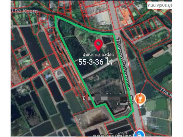 ขายที่ดินฉะเชิงเทรา อำเภอบ้านโพธิ์ เนื้อที่รวม 55-3-36 ไร่ ถนนศุขประยูร ใกล้ถนน 304 สุวินทวงศ์