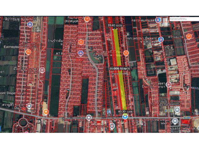 ที่ดินนนทบุรี 20-1-15 ไร่ หน้าติดถนน1011 สี่เหลี่ยมผืนผ้า ผังเหลือง อ.บางกรวย