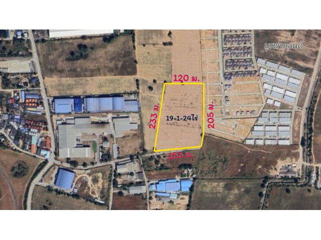 ขายที่ดินชลบุรี บ่อวิน 19-1-24ไร่ ผังสีเหลือง เหมาะสำหรับทำ โครงการบ้านจัดสรร โรงงาน โกดัง คลังสินค้า