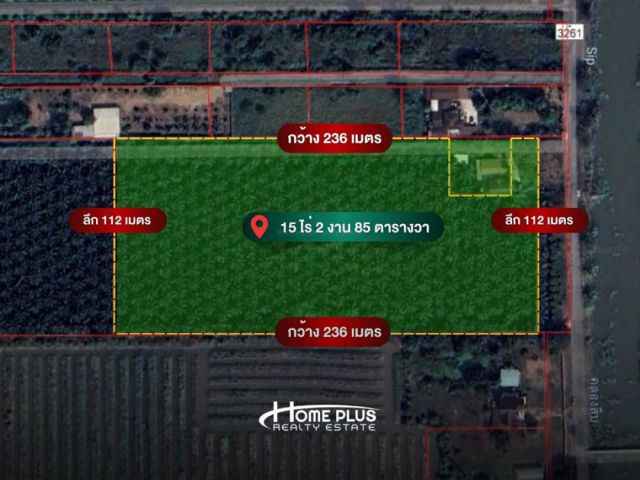 ที่ดินติดถนนคลองสิบใกล้การไฟฟ้าส่วนภูมิภาคอำเภอหนองเสือ ปทุมธานี เนื้อที่ 15 ไร่ 2 งาน 85 ตารางวา