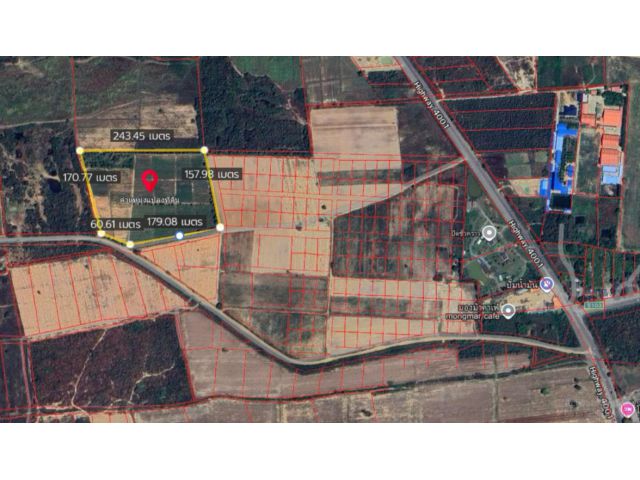 ขายที่ดิน25ไร่2งาน73ตารางวา ติดถนน3ด้านรวม หน้ากว้าง400เมตร ใกล้ถนนเส้น4001เพียง200เมตร ขายราคา3.5แสนต่อไร่