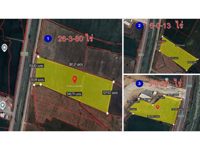 ที่ดินนครหลวง อยุธยา 26ไร่ 6ไร่ 3ไร่ (ขาย 3 แปลง) ติดถนน ทลชบ5026 และติดคลองชลประทาน