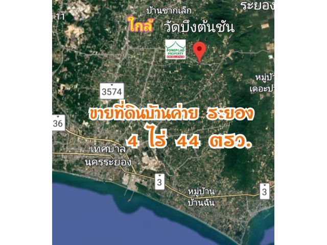 ขายที่ดินบ้านค่าย ระยอง สวนยาง 4 ไร่ 44 ตรว. ติดถนน รูปสี่เหลี่ยม