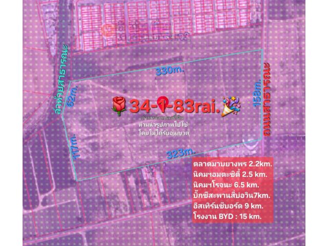 ขายที่ดินม่วงลาย 34 ไร่ 183 ตรว. สนใจ 0985974656