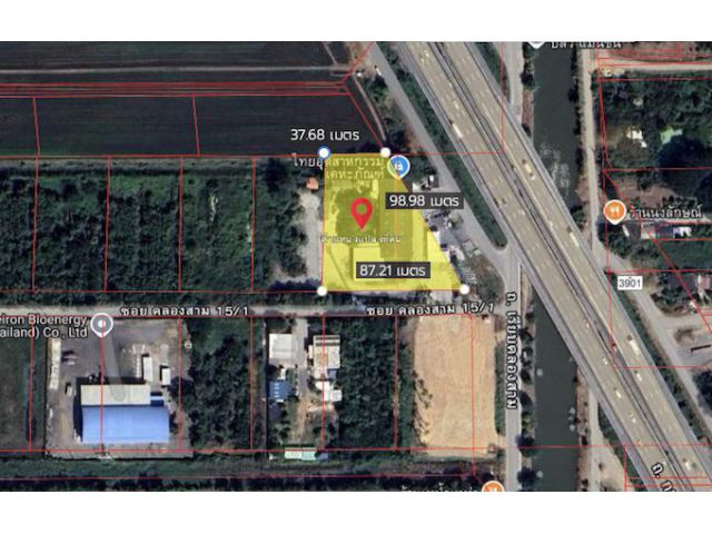 ที่ดินพร้อมโกดัง 3 ไร่ 2 งาน 40 ตรว.โกดังขนาด 900 ตรม.สภาพพร้อมใช้งาน เลียบถนนกาญจนาภิเษกคลองสาม ใกล้ตลาดไท