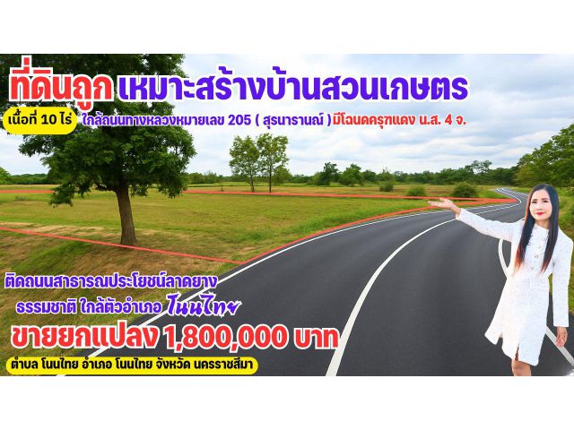 ที่ดินสร้างบ้านสวนเกษตรยามเกษียร ยกแปลง 10 ไร่ ใกล้ตัวอำเภอโนนไทย โคราชบ้านฉัน