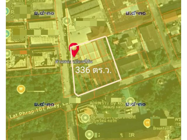 ขายที่ดินลาดพร้าว 107 มีบ้าน เนื้อที่รวม 336 ตร.ว. แปลงมุม ติดถนน 2 ด้าน ใกล้รถไฟฟ้าลาดพร้าว 101