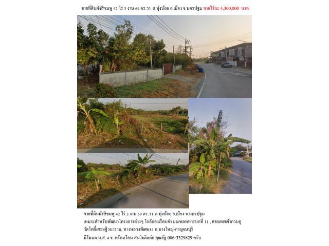 ขายที่ดินผังสีชมพู 42 ไร่ 3 งาน 69 ตร.วา ต.ทุ่งน้อย อ.เมือง จ.นครปฐม