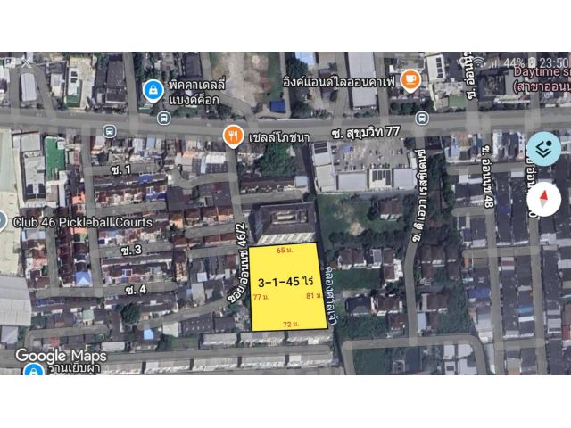 ขายที่เปล่าถมแล้ว 3-1-45 ไร่ สุขุมวิท 77 ถ.อ่อนนุช ซอย 46/2 ใกล้สถานีรถไฟฟ้า ศรีนุช แขวงสวนหลวง เขตสวนหลวง กรุงเทพๆ