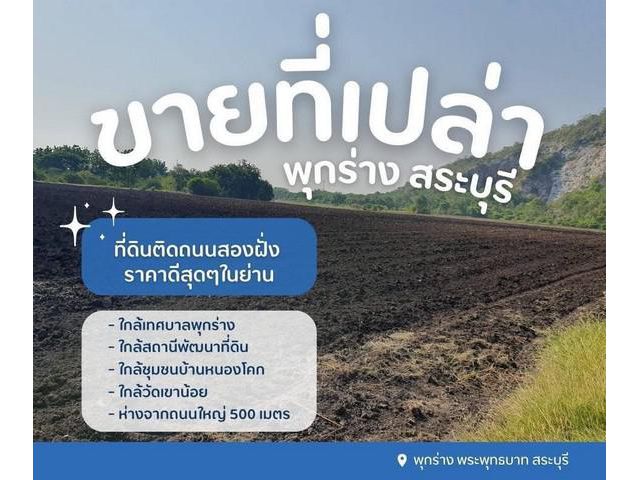 ขายที่ดินเปล่าพุกร่างสระบุรี ใกล้ชุมชนบ้านหนองโคกติดถนนสองฝั่ง