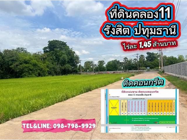 ที่ดินสวย ทำเลทอง ติดถนนคอนกรีต ที่ดินคลอง11 รังสิต