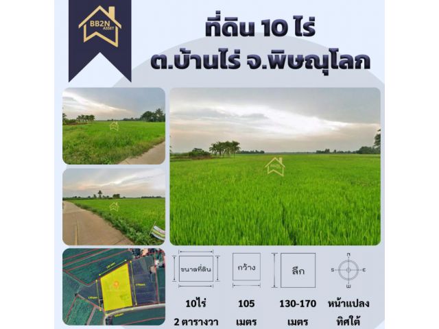 ที่ดิน 10 ไร่ ต.บ้านไร่ อ.บางกระทุ่ม จ.พิษณุโลก