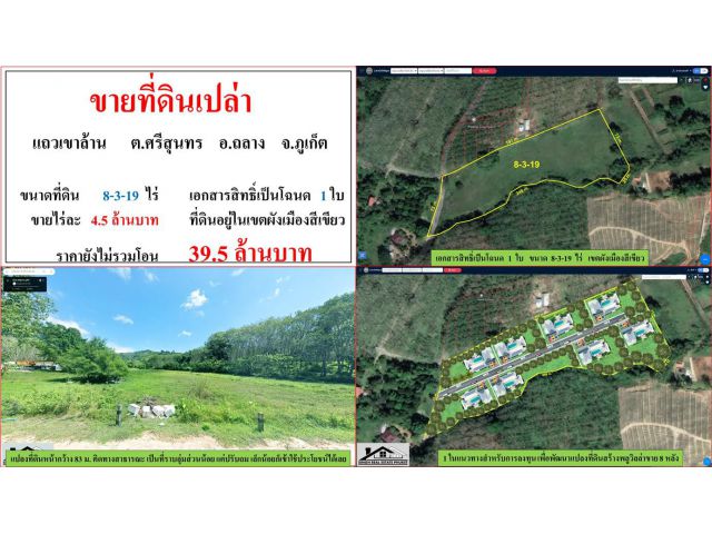 ขายที่ดินเปล่า ขนาด 8-3-19 ไร่ แถวเขาล้าน ต.ศรีสุนทร อ.ถลาง ภูเก็ต