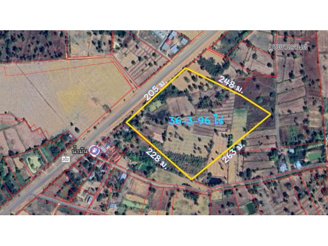 ขายที่ดินเขมราฐ อุบลราชธานี 36-3-96 ไร่ ติดถนน 202 ถนนจักรวรรดิ เหมาะสำหรับทำ ปั๊มน้ำมัน โกดัง คลังสินค้า คาเฟ่ รีสอร์ท