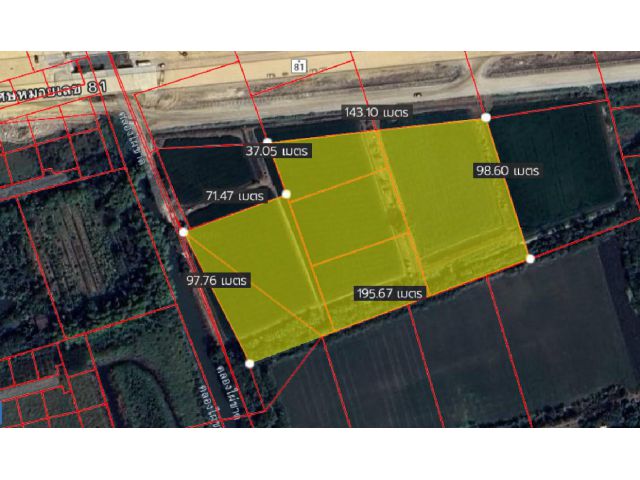 ที่ดินบางใหญ่ 14-1-12 ไร่ ติดมอเตอร์เวย์ M81(บางใหญ่ กาญจนบุรี) จ.นนทบุรี