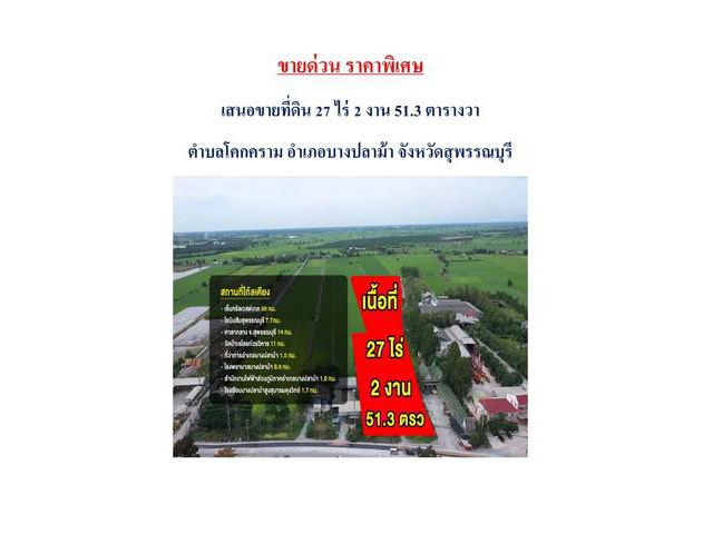 ขายด่วน ที่ดิน อำเภอบางปลาม้า จังหวัดสุพรรณบุรี