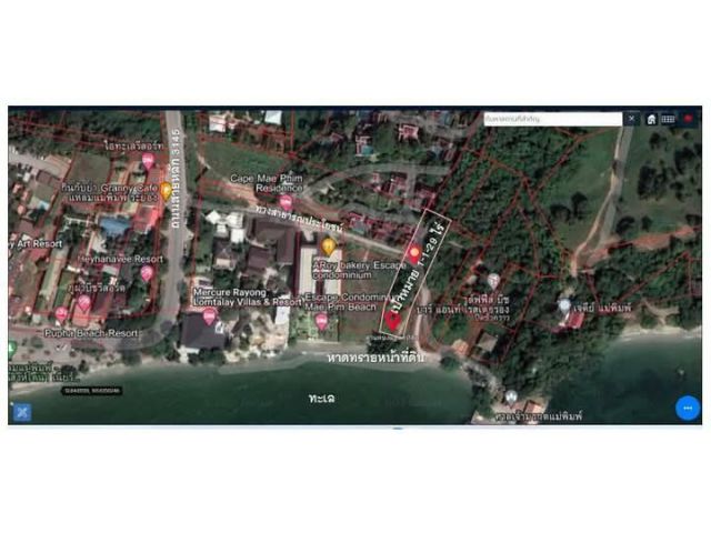ขายที่ดินติดทะเลแหลมแม่พิมพ์จ.ระยองเดินลงหาดได้เลยเนื้อที่1ไร่ขายราค38.000.000ลบ.