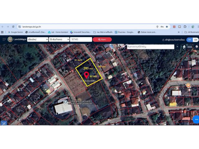 ขายที่สันกำแพง ขายที่ดินเปล่า 283ตรว. ใจกลางสันกำแพงปาร์ควิว @11,900/ตรว.