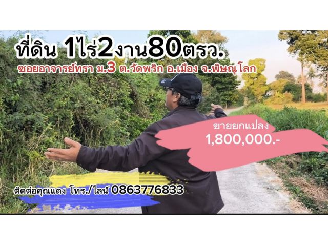 ขายที่ดิน 1 ไร่กว่า ใกล้แม่น้ำน่าน ต.วัดพริก พิษณุโลก ราคาเพียง 1.8 ล้าน (รวมโอน)