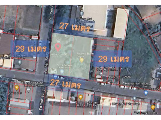ขายที่ดินแถมบ้าน 200 ตารางวา (แปลงหัวมุม) ย่านเจ็ดยอดเชียงใหม่ อำเภอเมือง จังหวัดเชียงใหม่