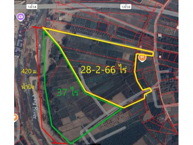 L649-ขายที่ดินเปล่า 28-2-66 ไร่ (ที่งอกอีก 37 ไร่ ติดน้ำปิงยาว 420 เมตร) แม่แฝก สันทราย เชียงใหม่