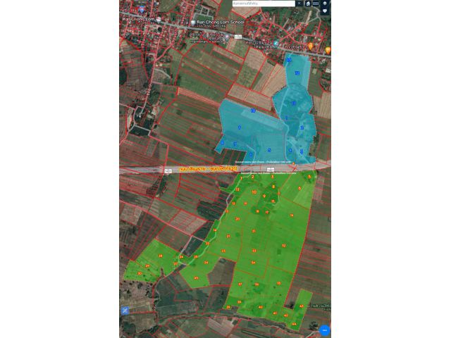 ที่ดิน 630ไร่ แบ่งขาย 2 ฝั่งถนน มี 448ไร่ กับ 182ไร่ หรือ 100ไร่ขึ้นไป มีโฉนด ใกล้สนามกอล์ฟสันติบุรี ติดถนนบายพาส 4 เลน