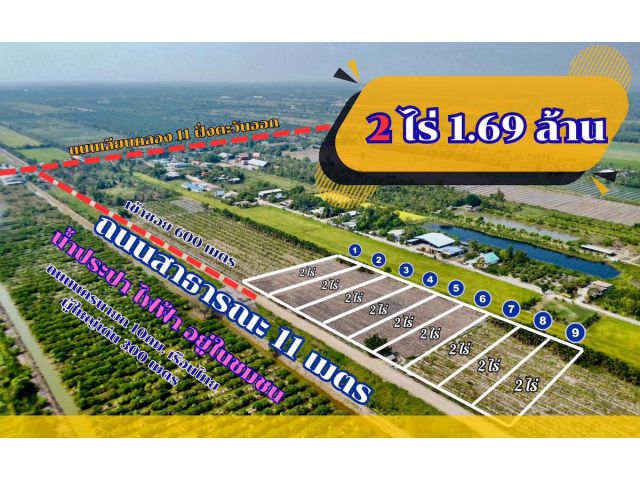 ขายที่ดินทำเลทอง คลอง 11 หนองเสือ ปทุมธานี ราคาถูก ไร่ละไม่ถึง 1 ล้าน เหมาะสร้างโกดัง บ้านสวน หรือคลังสินค้า