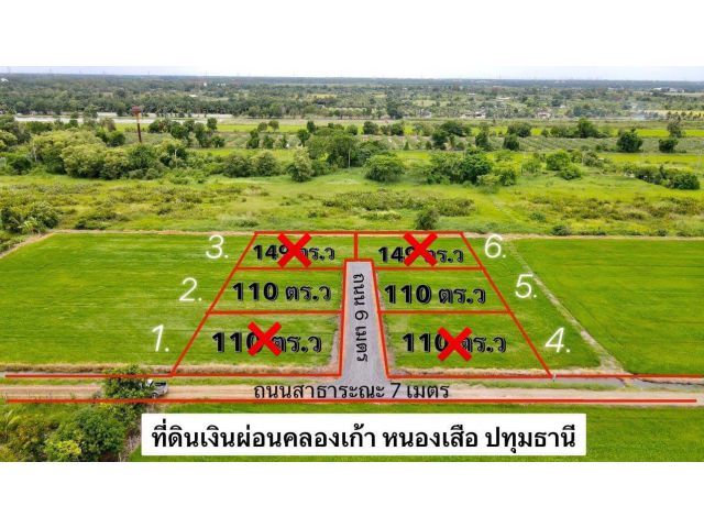 ด่วนๆที่ดินเงินผ่อน ไม่มีดอกเบี้ย มาแล้ว คลองเก้า อ.หนองเสือ จ.ปทุมธานี ผ่อนเพียงเดือนละ 8,000 บาท/เดือน