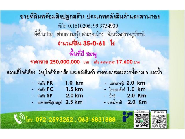 ขายที่ดิน 35 ไร่ 61  ตารางวา ตำบลบางกุ้ง อำเภอเมือง  จังหวัดสุราษฎร์ธานี