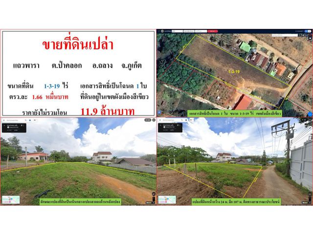 ขายที่ดินเปล่า ขนาด 1-3-19 ไร่  แถวบ้านพารา  ต.ป่าคลอก  อ.ถลาง  ภูเก็ต