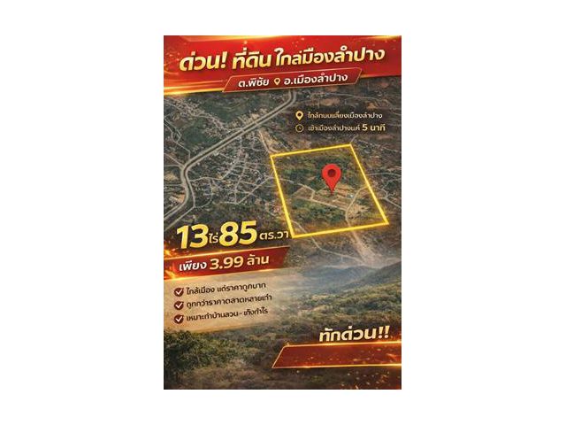 ด่วน! ที่ดินใกล้เมืองลำปาง ราคานี้หาไม่ได้อีกแล้ว ตำบลพิชัย อำเภอเมืองลำปาง 13 ไร่ ยกแปลง 3.99 ล้าน 061-398-2498