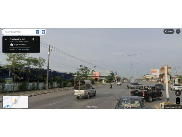 ที่ดินติดถนนพุทธสาคร5ไร่ ให้เช่าระยะยาว ถมแล้วทั้งแปลง หน้ากว้าง90เมตร