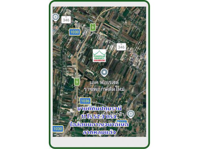 ขายที่ดินปทุมธานี 11 ไร่ 52.3 ตรว.ไร่ 5.5 ล้าน ใกล้ถนนกาญจนาภิเษก ลาดหลุมแก้ว