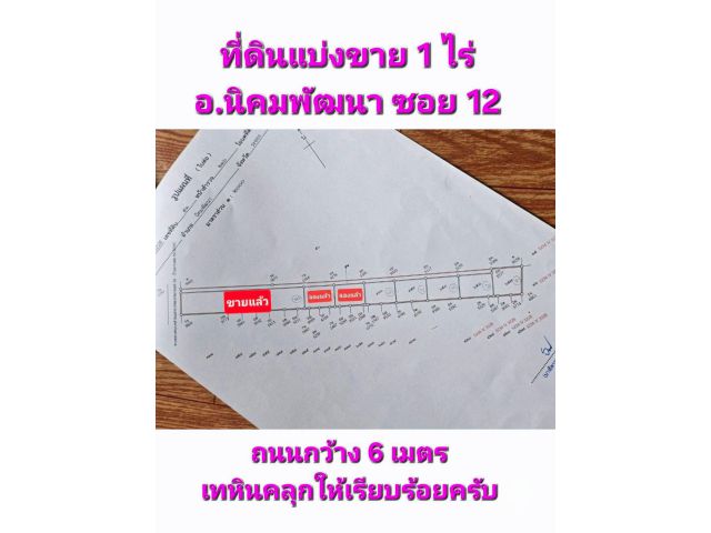 ขายที่ดินแบ่งล็อค 1ไร่ ซอย12 สาย15​ ใกล้​ตลาดนัดป้าไสว อ.นิคมพัฒนา​  จ.ระยอง​