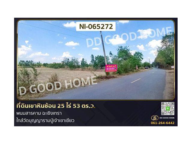 NI-065272 ที่ดินเขาหินซ้อน 25 ไร่ 53 ตร.ว. พนมสารคาม ฉะเชิงเทรา ใกล้วัดบุญญารามปู่เจ้าเขาเขียว