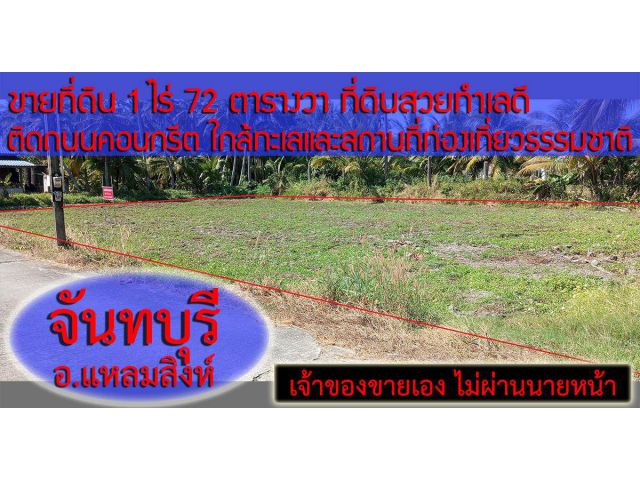 ขายด่วน! ที่ดินทำเลทอง อำเภอแหลมสิงห์ จันทบุรี ใกล้ทะเล เหมาะลงทุนก่อนราคาขึ้น บรรยากาศดี เงียบสงบ เดินทางสะดวก