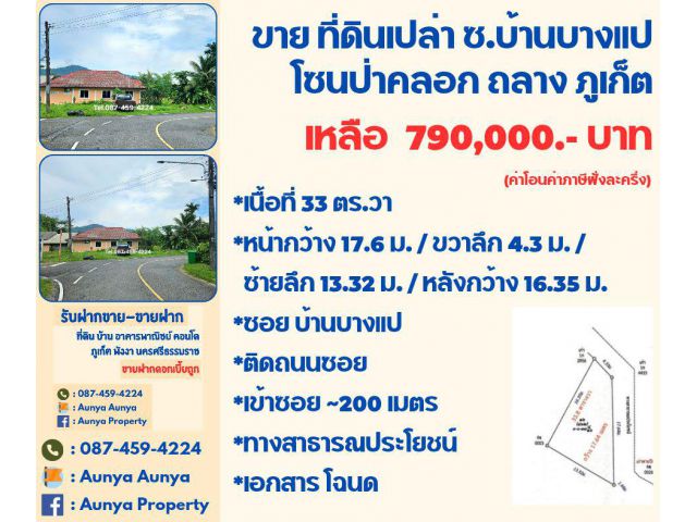 Tel.087-459-4224 ขายที่ดินเปล่า #ซอยบ้านบางแป #ที่ดินเปล่าป่าคลอก ถลาง ภูเก็ต
