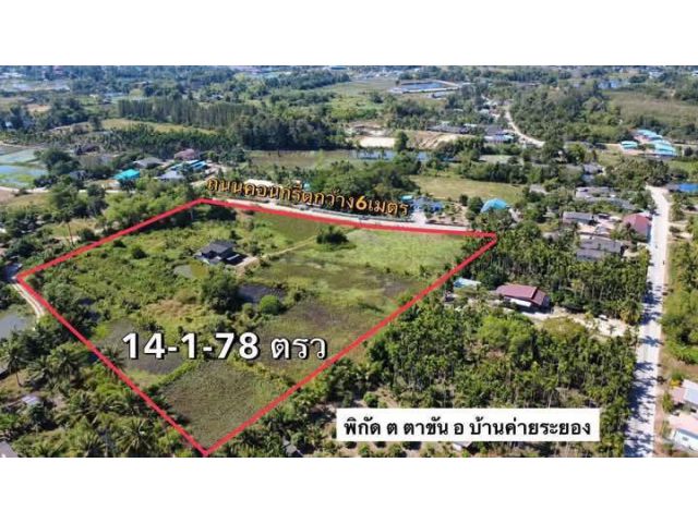 ขายที่ดินเปล่าต.ตาขัน อ.บ้านค่าย จ.ระยอง เนื้อที่14ไร่1งาน78ตรว.ขายราคาไร่ละ800.000บ.