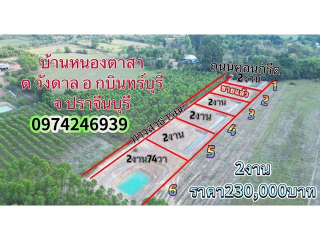 ขายที่ดิน2งานราคา230,000บาทบ้านหนองตาสา ต วังดาล อ กบินทร์บุรี จ ปราจีนบุรี
