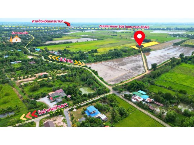 ขายที่ดินสด/ผ่อนบ้านนาเนื้อที่ 200 ตรว. วิวเขา วิวท้องทุงนา อากาศโล่งสบาย จ.นครนายก