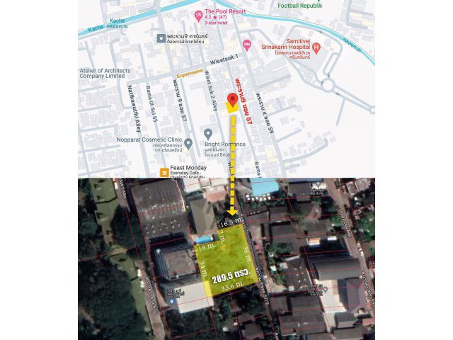 ขายที่ถมแล้ว 289 ตรว. ถนนพระราม 9 ใกล้ รพ.สมิติเวช ศรีนครินทร์