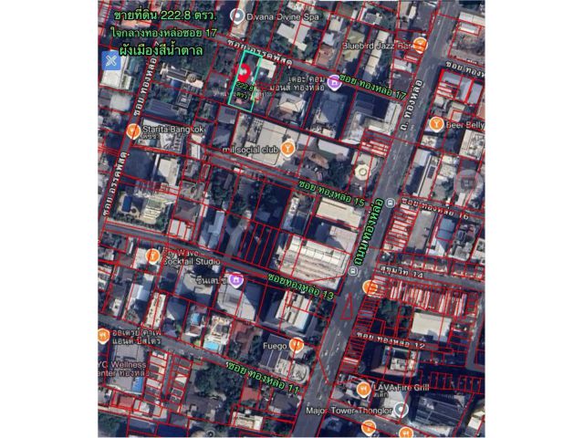 R69-44ขายที่ดิน 222.8 ตรว.ใจกลางทองหล่อซอย 17 ทำเลดีมาก ผังเมืองสีน้ำตาล ถนนซอยทองหล่อ 17 กว้าง 8 เมตร ขึ้นอาคารได้ 8 ชั้น ที่ดินเหมาะทำออฟฟิตสำ