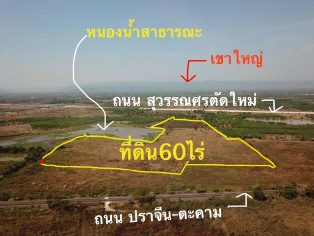 ขายที่ดิน60ไร่ๆละ220,000บาท ติดทางสาธารณประโยชน์ ใกล้แยกห้วยขื่อ บ้านไทรงาม ต.โพธิ์งาม อ.ประจันตคาม จ.ปราจีนบุรี