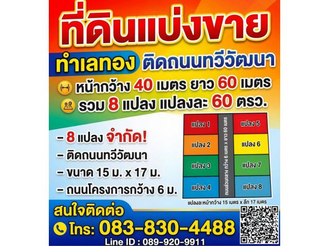 ที่ดินแบ่งขาย ติดถนนทวีวัฒนา · 8 แปลง