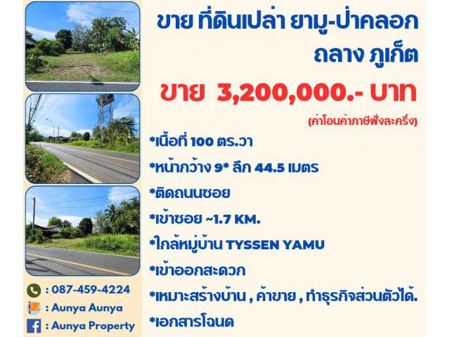 Tel.087-459-4224 ขายที่ดินติดถนนซอย (ซอยหลัก) #ใกล้หมู่บ้าน ภูเก็ต