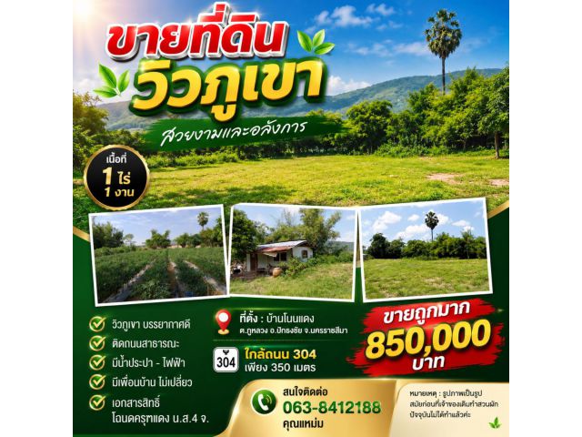ที่ดิน 1 ไร่ 1 งาน วิวภูเขาหลักล้าน ในราคาแค่ 850,000 บาท!