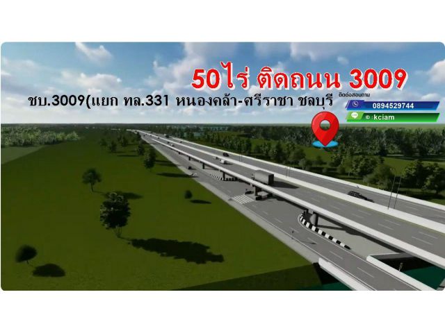 ขายที่ดิน 51ไร่ ติดถนน3009 ถนน6เลน ทางลงท่าเรือแหลมฉบัง สะพานยูเทิร์นสร้างใหม่