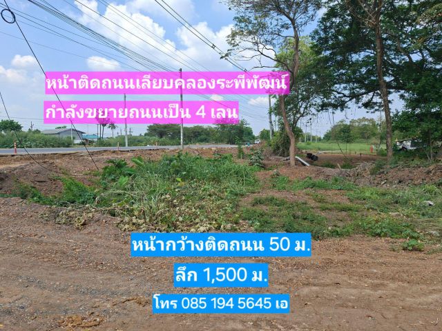 ขายที่ 49ไร่ หน้าติดถนนเลียบคลองระพีพัฒน์ ต.คลองสี่ คลองหลวง ปทุม