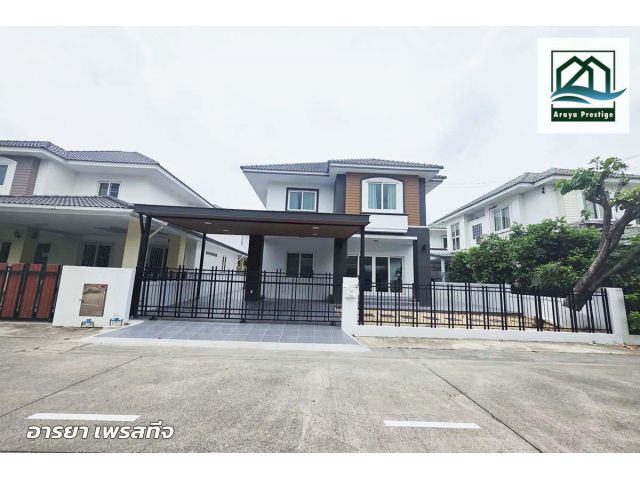 บ้านสวน ร่มเกล้า-สุวรรณภูมิ หลังมุมนอก รีโนเวทใหม่มีเฟอร์นิเจอร์พร้อมเข้าอยู่